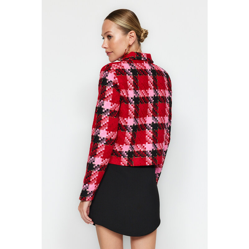 Trendyol Red Regular Plaid Woven Blazer Jacket