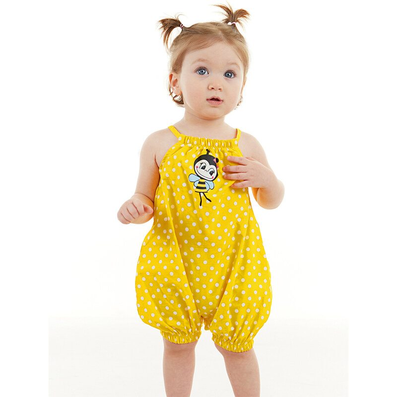 Denokids Bee Baby Girl Poplin Yellow Overalls