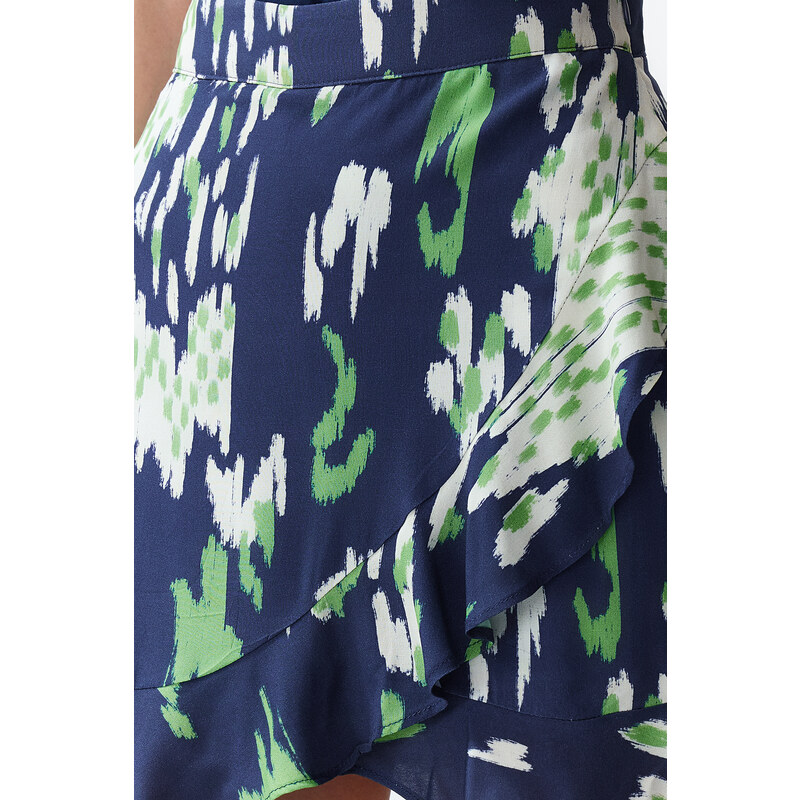 Trendyol Navy Blue Patterned Skirt Frilly Viscose Woven Shorts Skirt