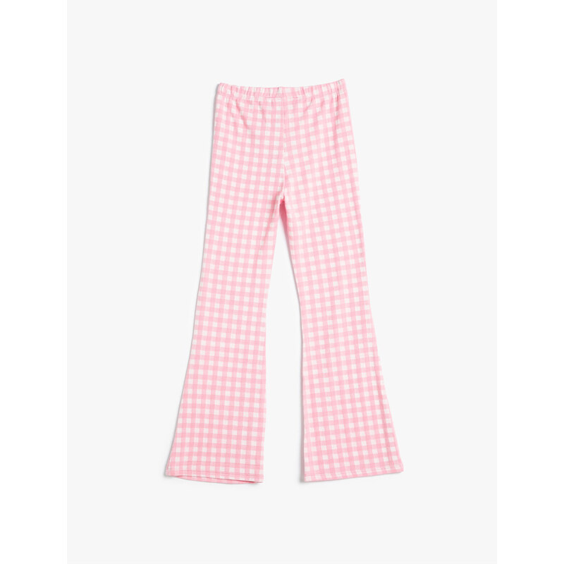 Koton Flare Trousers Gingham Elastic Waist