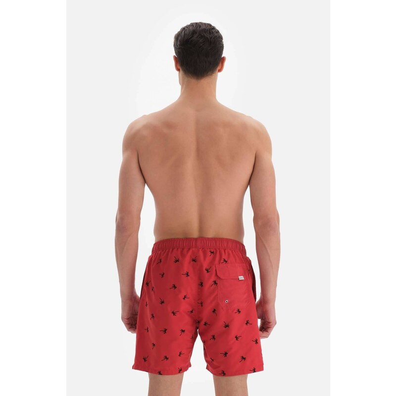 Dagi Men's Red Palm Embroidered Mid Shorts