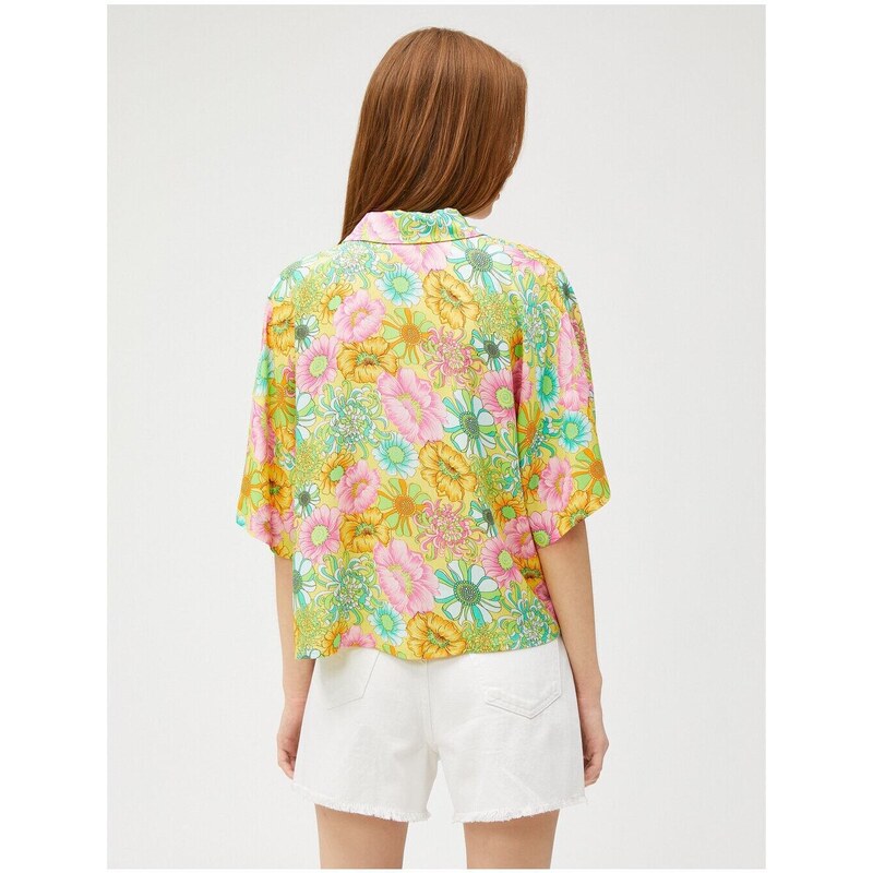 Koton Floral Shirt with Viscose Short Sleeves with Buttons