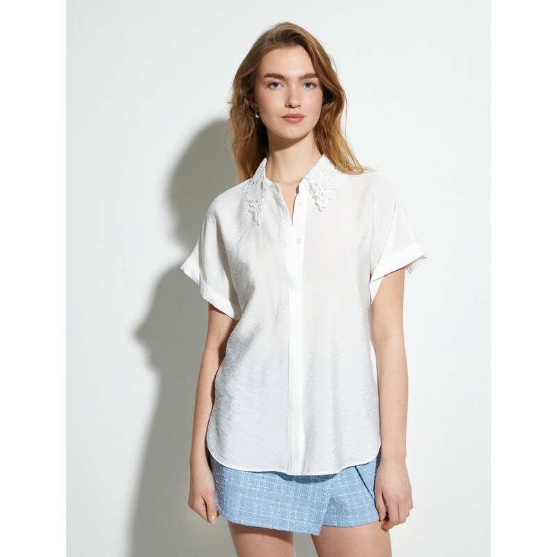 Koton Short Sleeve Shirt Lace Collar Viscose Blended