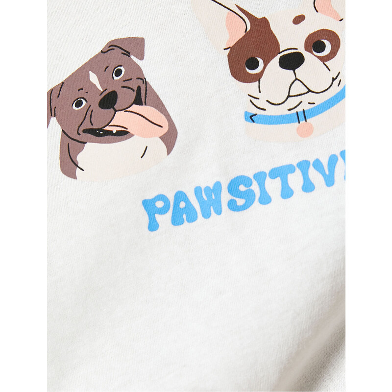 Koton Dog Printed T-Shirt Cotton Short Sleeve Crew Neck