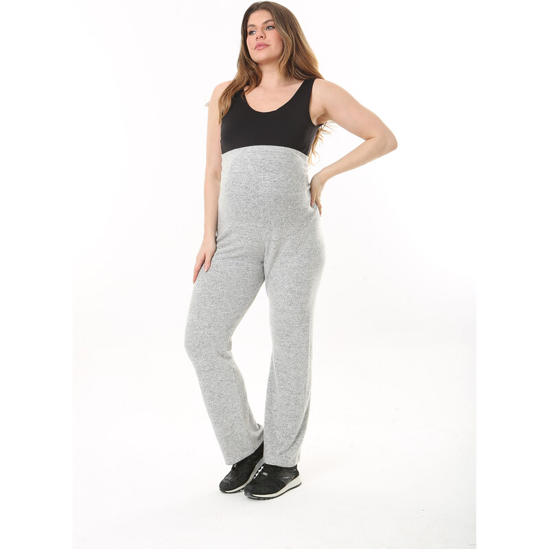 Şans Women's Plus Size Gray Tube Cuff Maternity Trousers