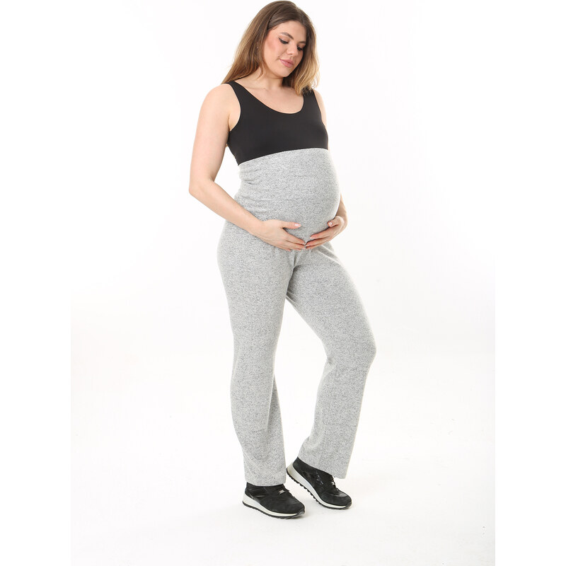 Şans Women's Plus Size Gray Tube Cuff Maternity Trousers