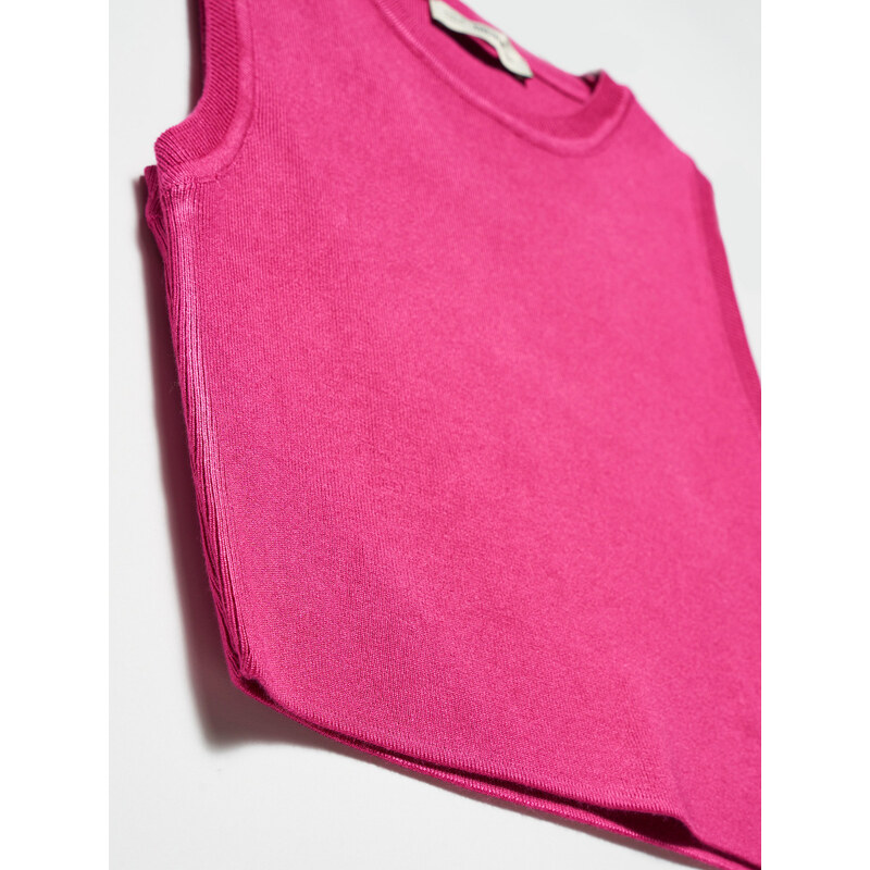 Dilvin 10172 Crew Neck Sleeveless Sweater-fuchsia