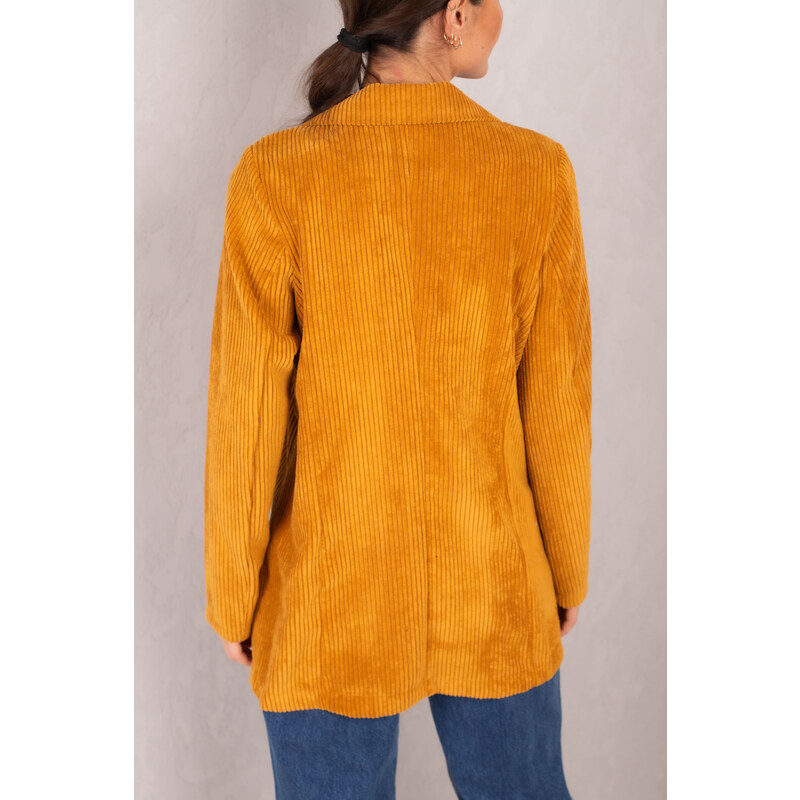 armonika Women's Mustard Single Button Velvet Jacket