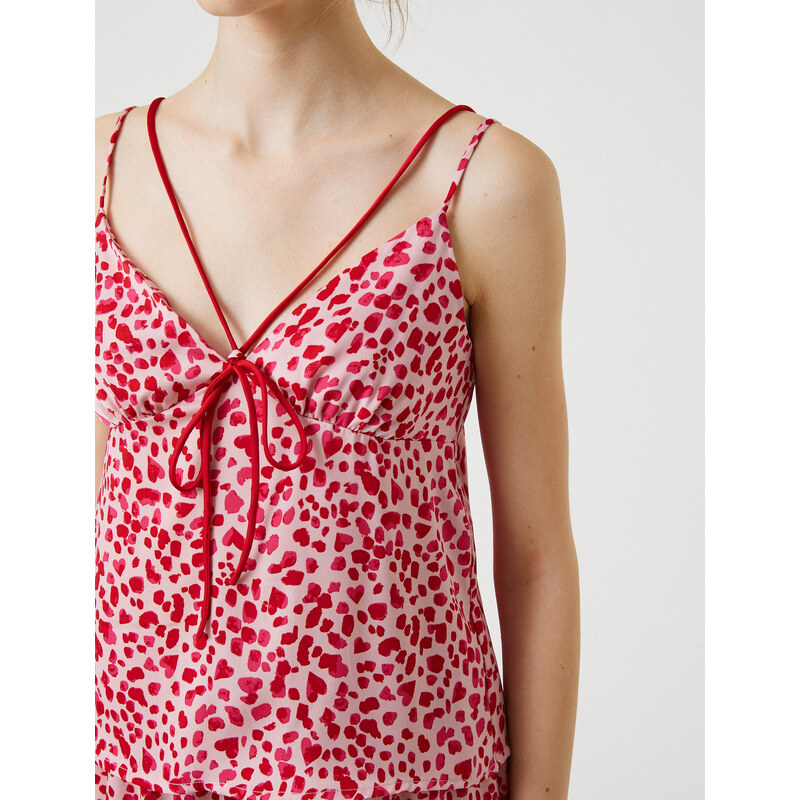 Koton Pajama Top with a Heart Print and Thin Straps V-neck