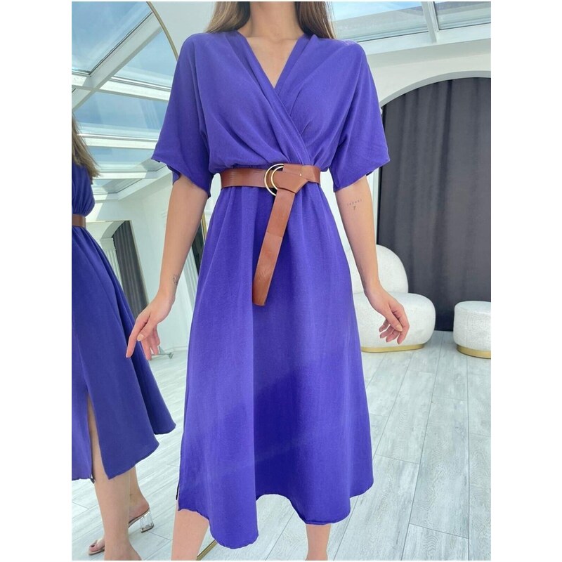 Laluvia Purple Double Breasted Dress With A Belt