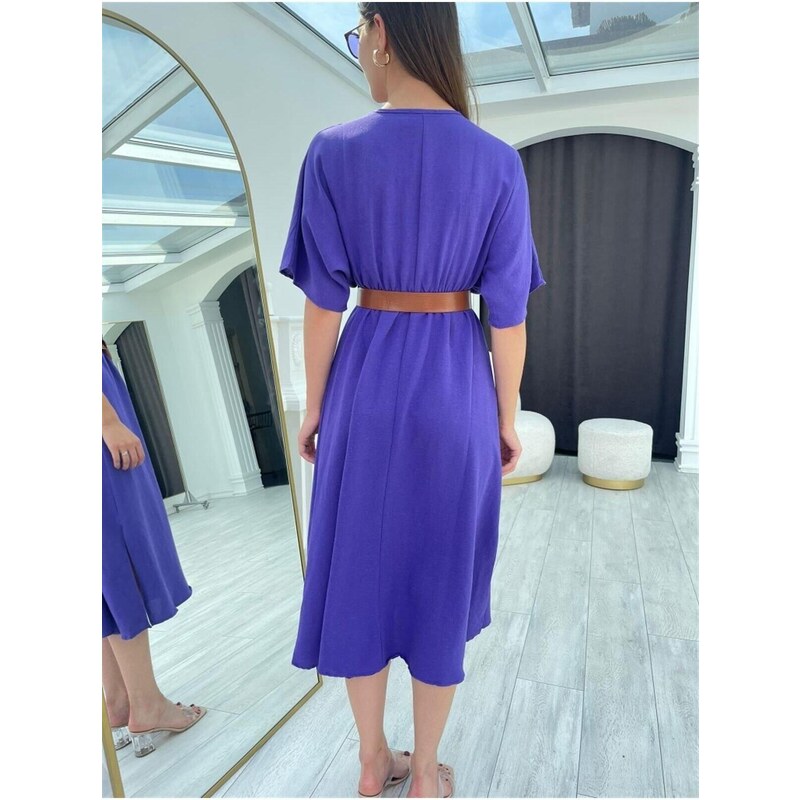 Laluvia Purple Double Breasted Dress With A Belt