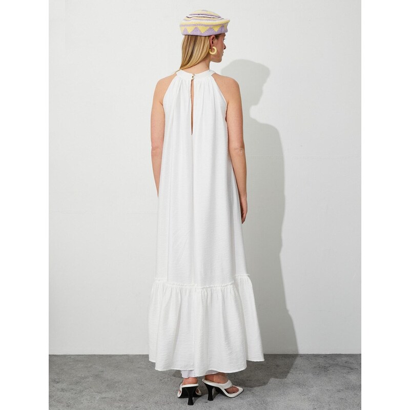 Koton Tuba Ünsal X Cotton - Halterneck Maxi Dress with Beads Embroidered