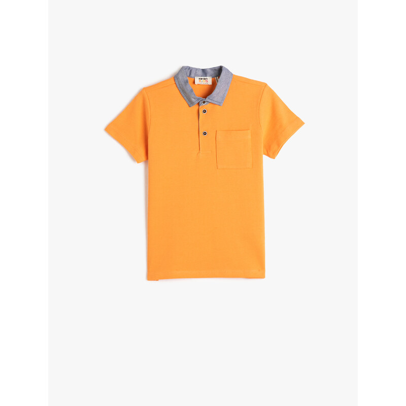 Koton Polo Neck T-Shirt Short Sleeve One Pocket Detailed Cotton