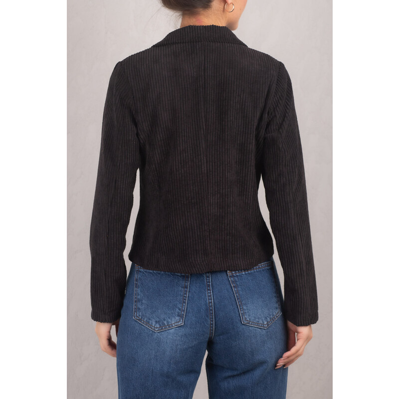 armonika Women's Black Double Breasted Collar Velvet Crop Jacket