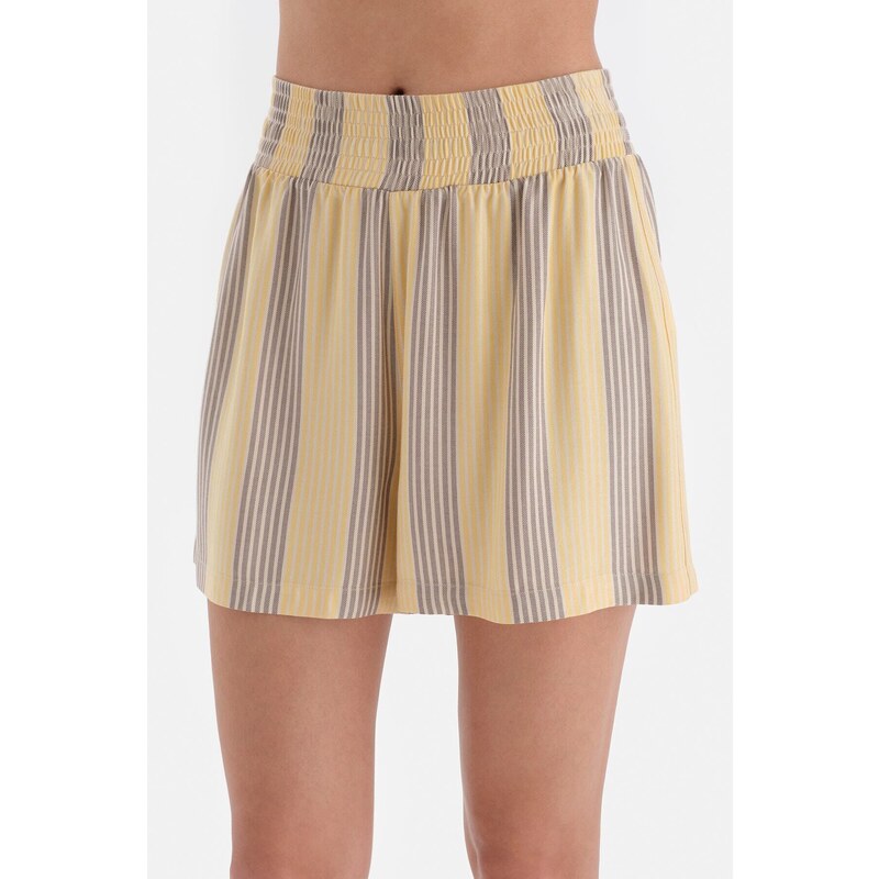Dagi Cream Striped Short Sleeve Viscose Shorts Pajama Set