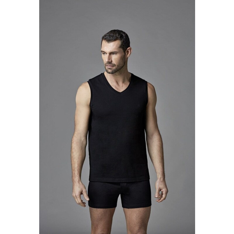 Dagi Men's Black 2-Piece V Neck Sleeveless Undershirt