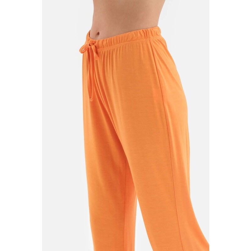 Dagi Orange Strap Button Detailed Viscose Pajama Set