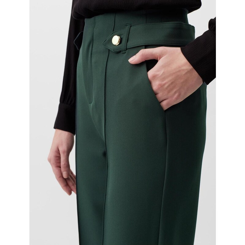 Jimmy Key Dark Green Straight Cut High Waist Elegant Fabric Trousers