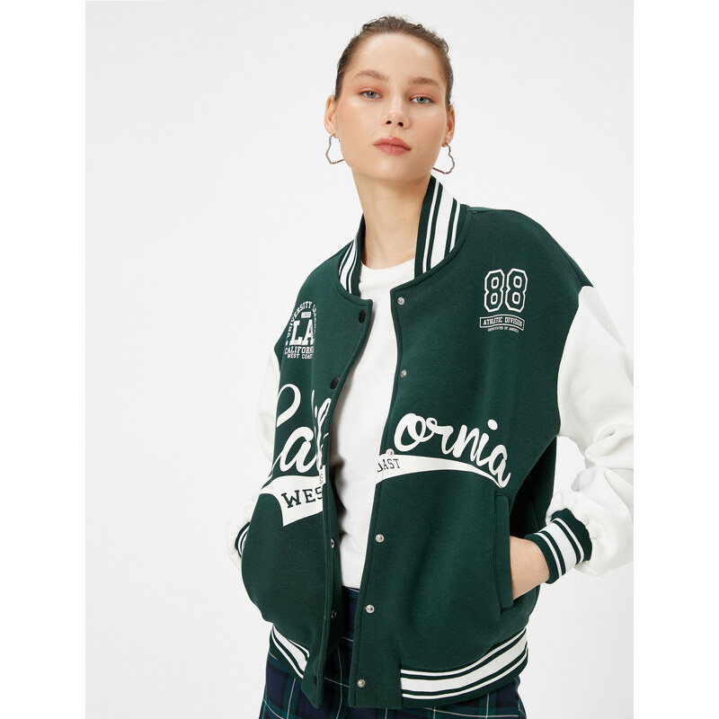 Koton Bomber Jacket Aplikace Detailní College Printed Pocket