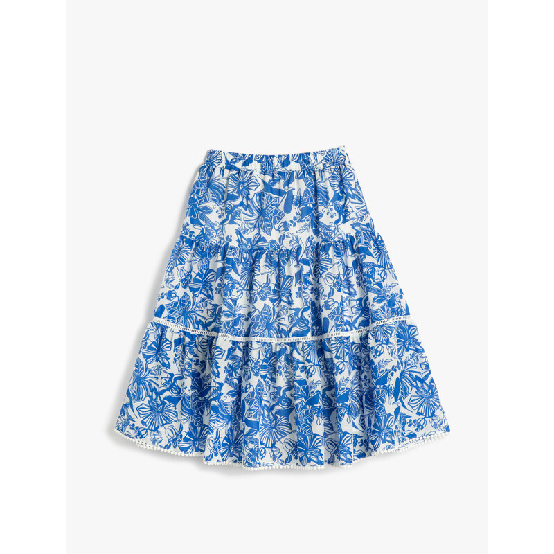 Koton Floral Midi Skirt with Elastic Waist, Cotton