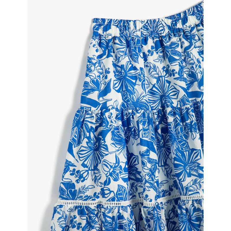 Koton Floral Midi Skirt with Elastic Waist, Cotton