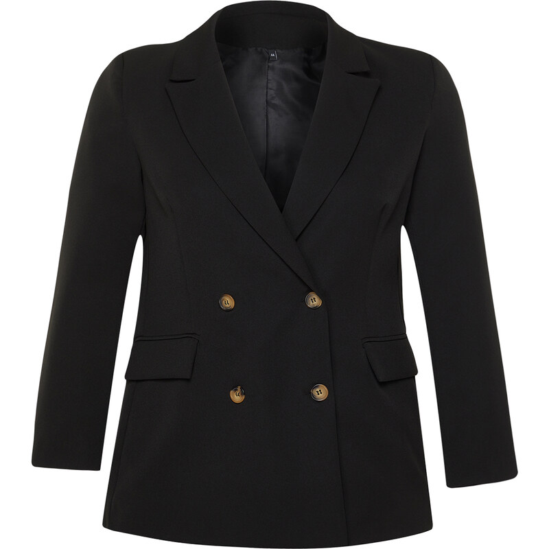 Trendyol Curve Black Oversize Lined Double Breasted Closure Woven Blazer Jacket