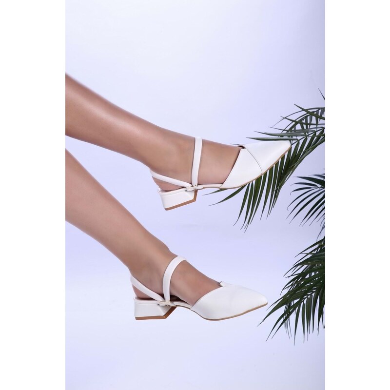 Shoeberry Women's Nolec White Skin Heeled Shoes - Slippers