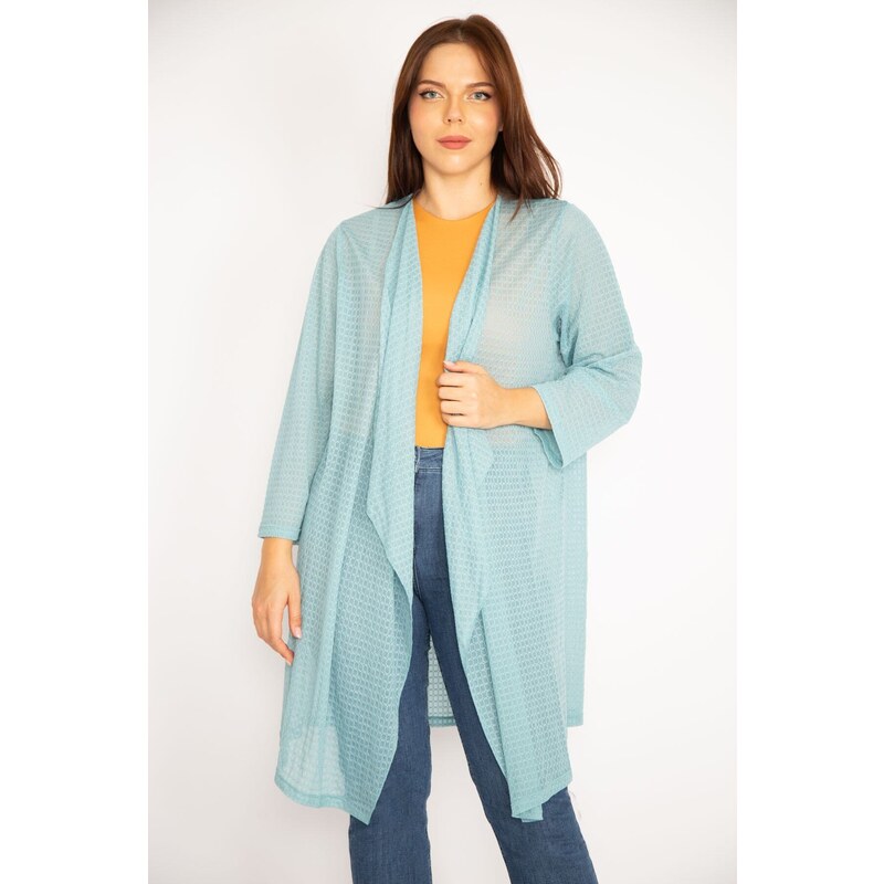 Şans Women's Plus Size Green Loose Collar Cardigan