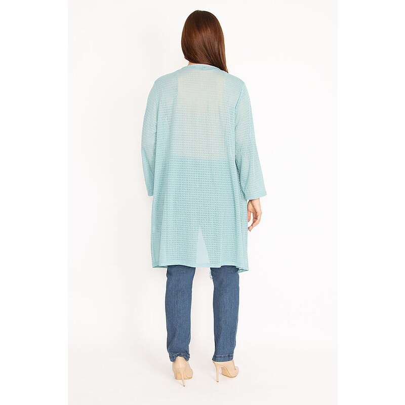 Şans Women's Plus Size Green Loose Collar Cardigan