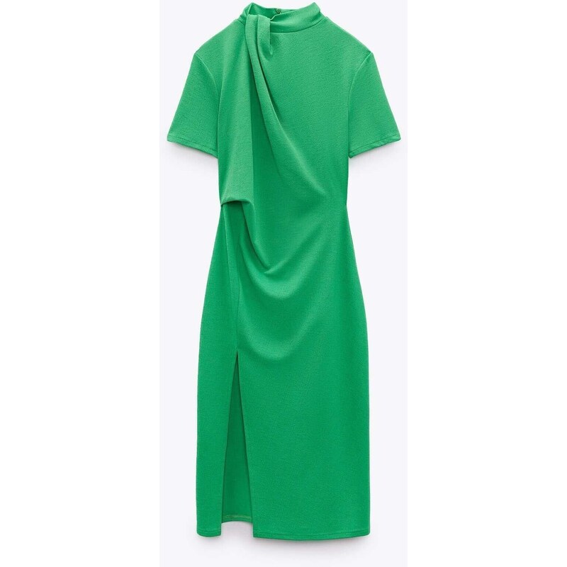 Laluvia Green Collar Detailed Slit Dress