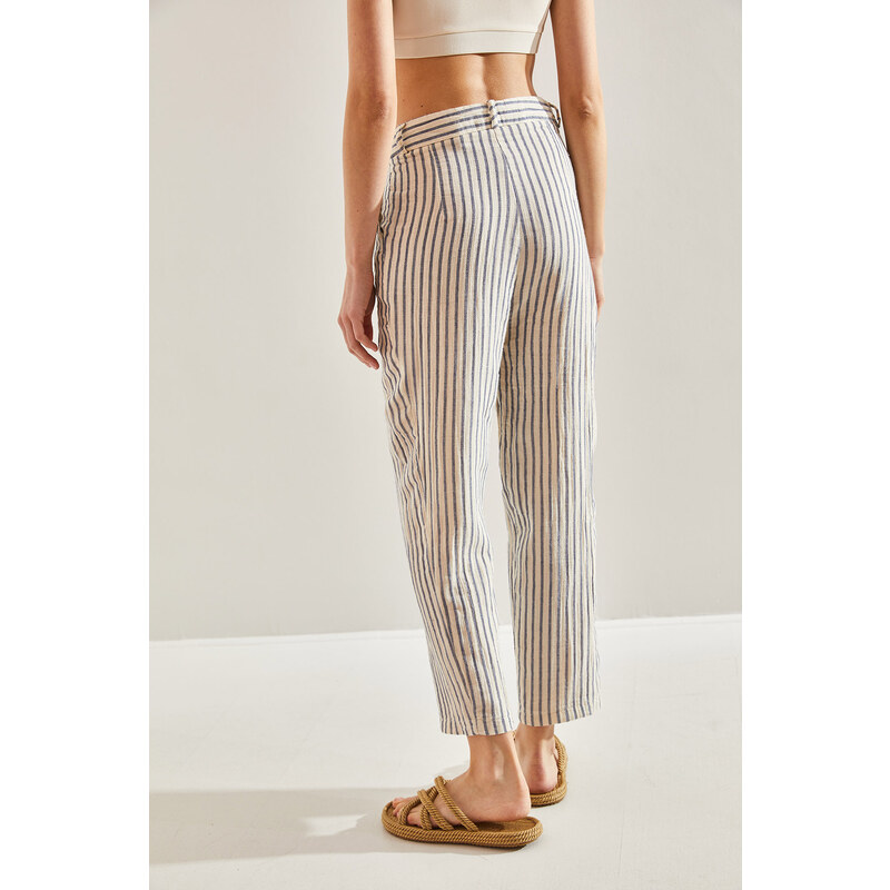 Bianco Lucci Women's Striped Front Pop Up Trousers