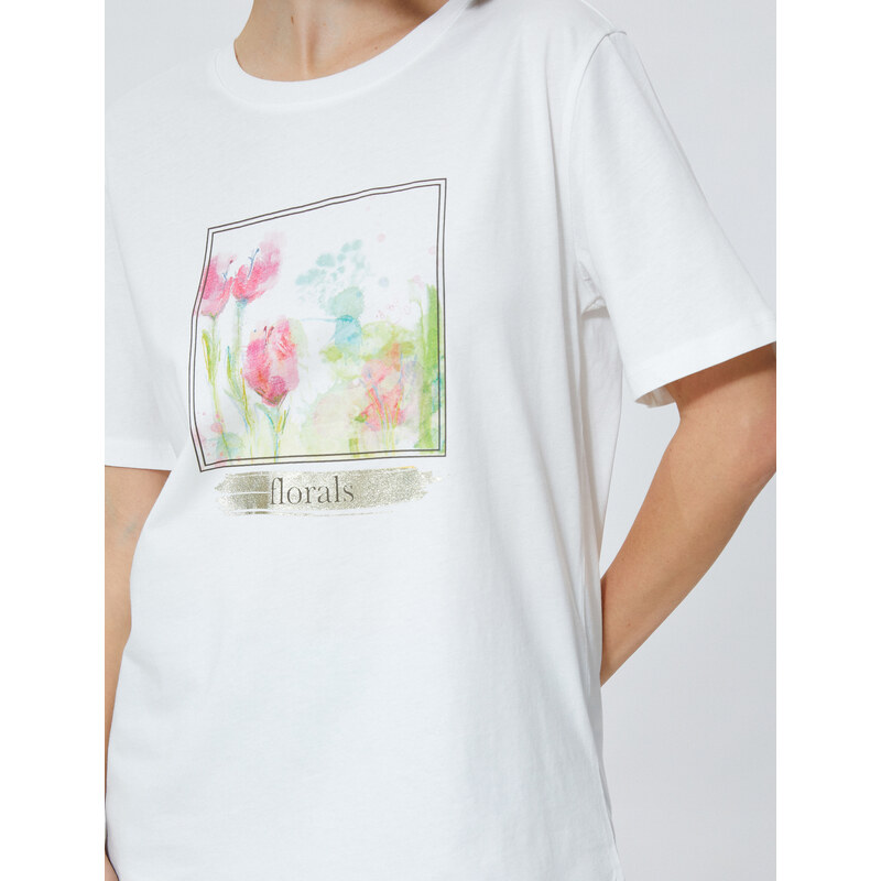 Koton Relax Fit T-Shirt with Floral Print Cotton