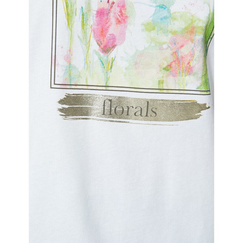 Koton Relax Fit T-Shirt with Floral Print Cotton