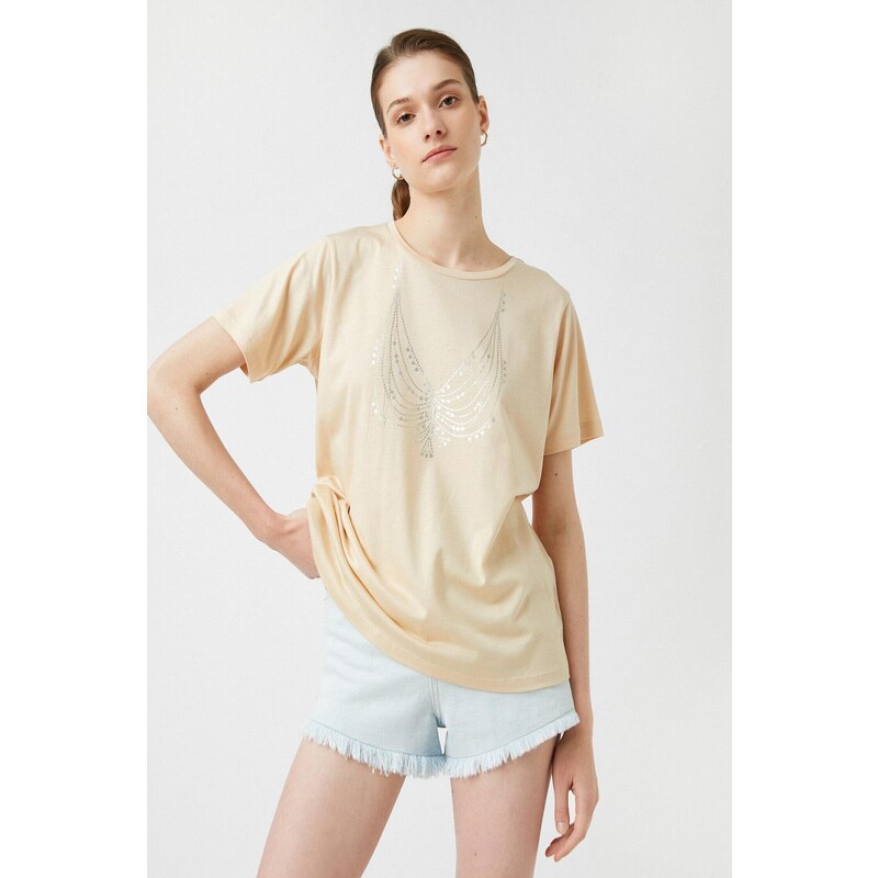 Koton Printed T-Shirt Crew Neck Short Sleeve Modal Blended