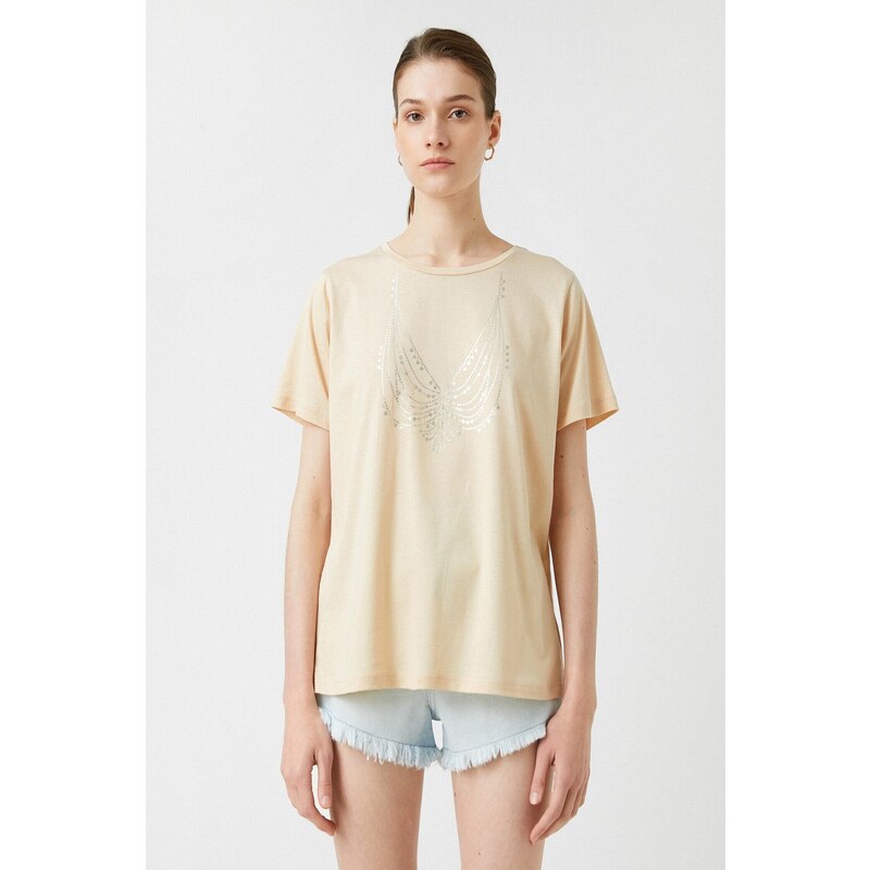 Koton Printed T-Shirt Crew Neck Short Sleeve Modal Blended