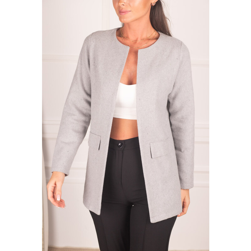 armonika Women's Gray Pocket Flap Stamp Jacket