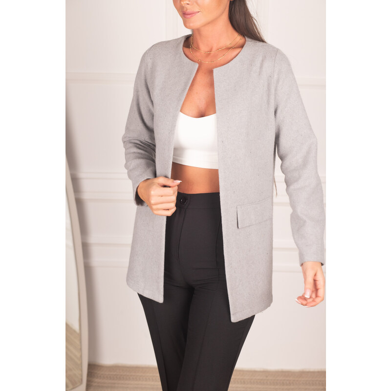 armonika Women's Gray Pocket Flap Stamp Jacket