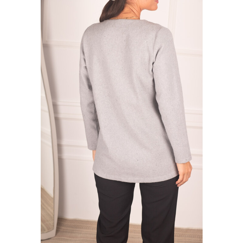 armonika Women's Gray Pocket Flap Stamp Jacket