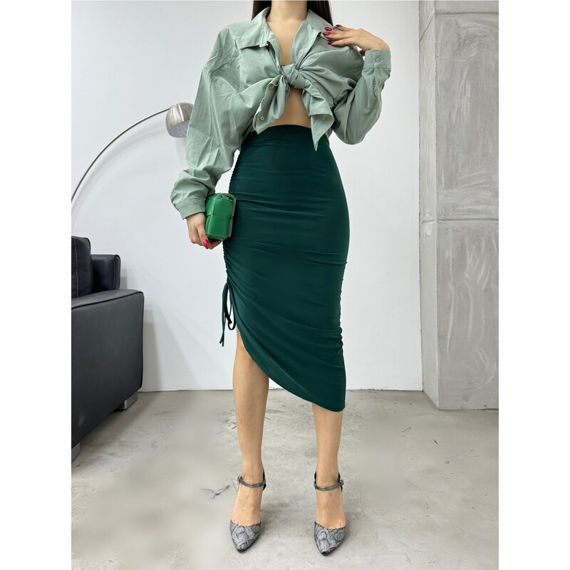 BİKELİFE Women's Gathered Slit Sandy Skirt