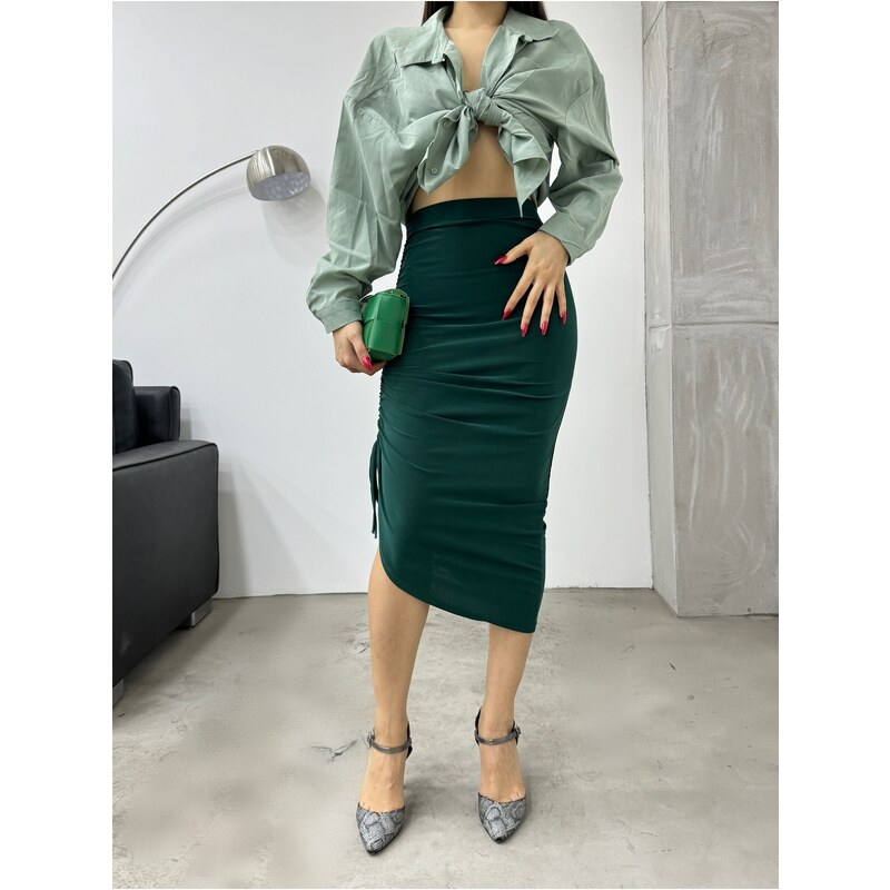 BİKELİFE Women's Gathered Slit Sandy Skirt