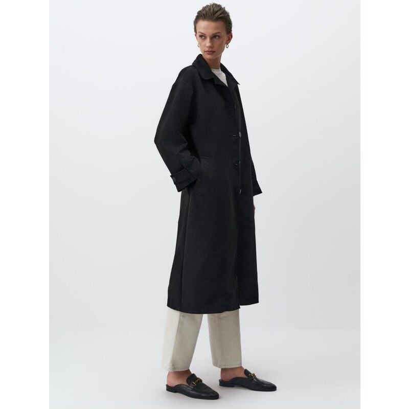 Jimmy Key Black Jacket Collar Buttoned Woven Trench Coat