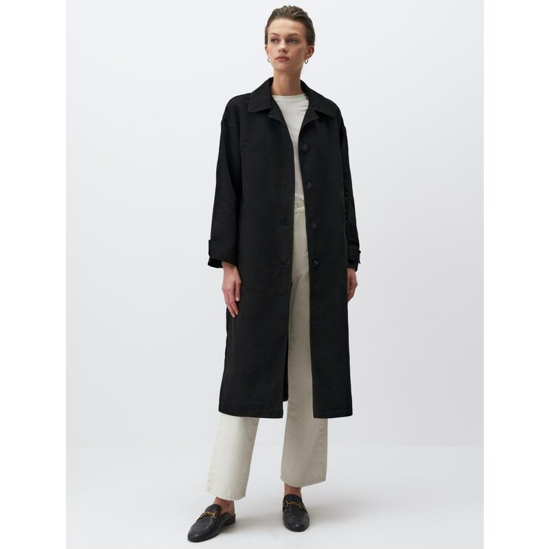 Jimmy Key Black Jacket Collar Buttoned Woven Trench Coat