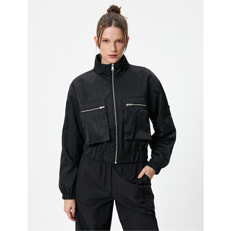 Koton Bomber Jacket Zipper High Neck Pocket