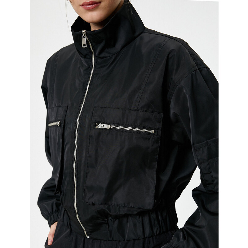 Koton Bomber Jacket Zipper High Neck Pocket