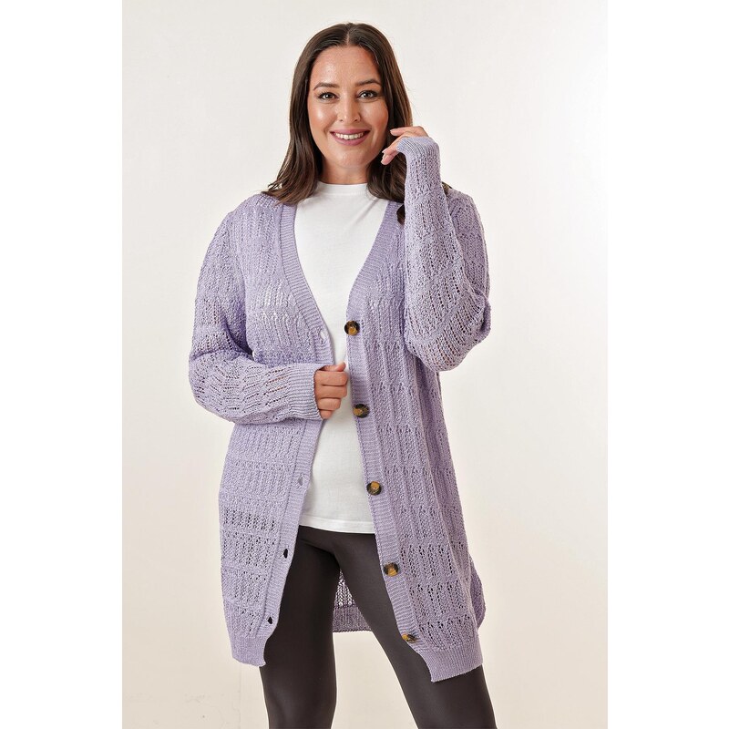 By Saygı V-Neck with Buttons in the Front,Comfortable fit Mercerized Cardigan