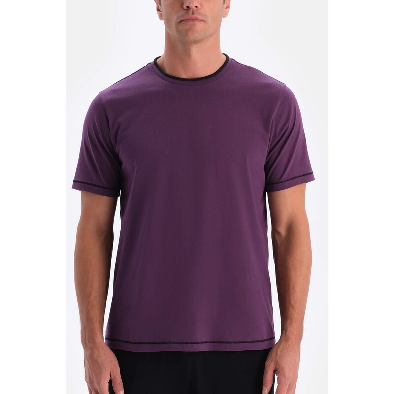 Dagi Purple Short Sleeve Crew Neck T-Shirt Trousers Pajamas Set