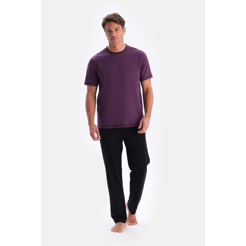 Dagi Purple Short Sleeve Crew Neck T-Shirt Trousers Pajamas Set