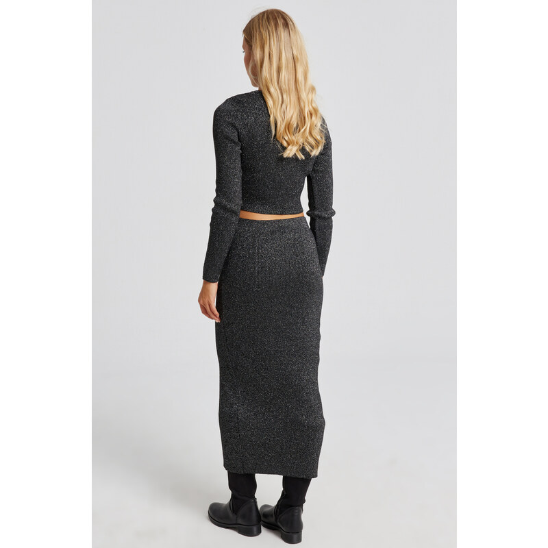 Cool & Sexy Women's Black Silvery Knitwear Skirt Suit