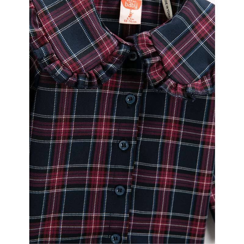 Koton Wide Baby Collar Shirt with Frill Detailed Long Sleeved Buttons.