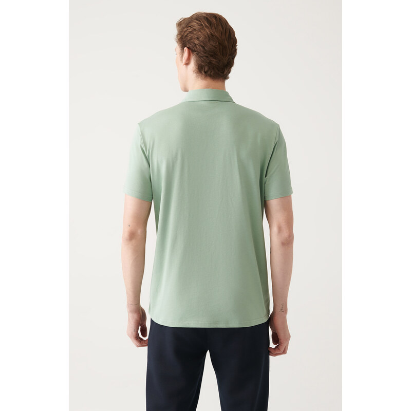 Avva Men's Water Green 100% Cotton Standard Fit Normal Cut 3 Buttons Anti-roll Polo T-shirt